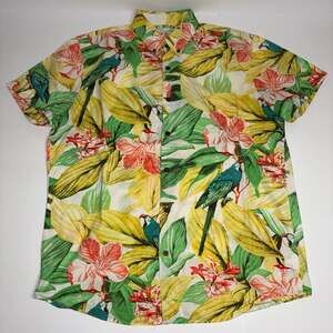 American Eagle Men Parrot Tropical Floral Hawaiian Shirt Medium